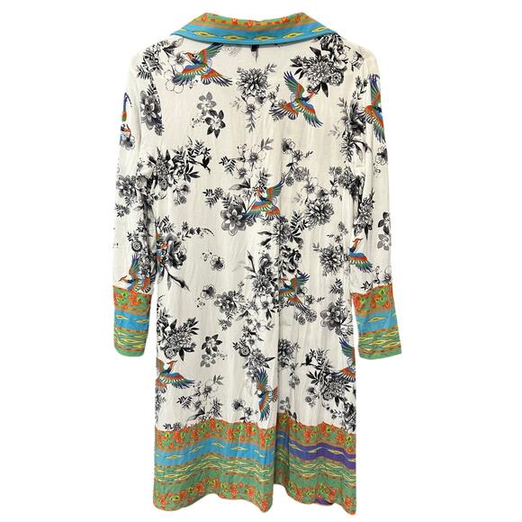 Johnny Was Jane Favorite Tunic Dress Birds Floral Boho Colorful Trim Size XS - Picture 2 of 6